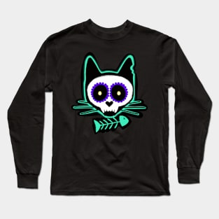 Cat Sull sugar Skull Creppy Skull Long Sleeve T-Shirt